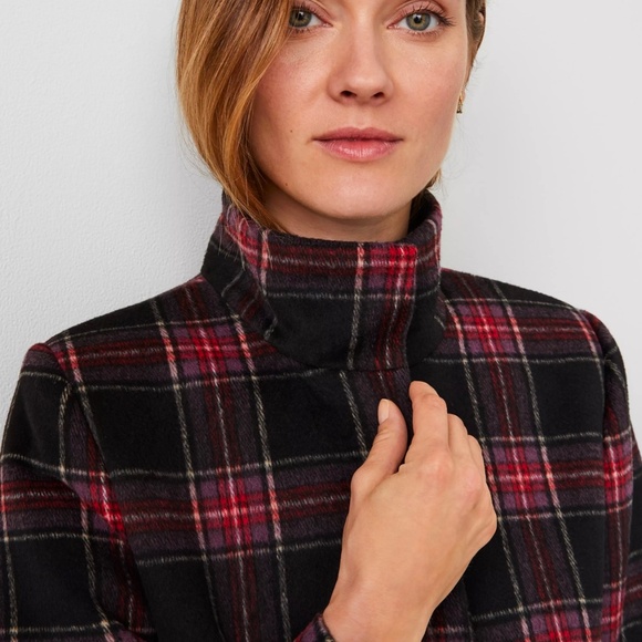 Ann Taylor Funnel Neck Plaid Coat Size Large NWT - Picture 2 of 5